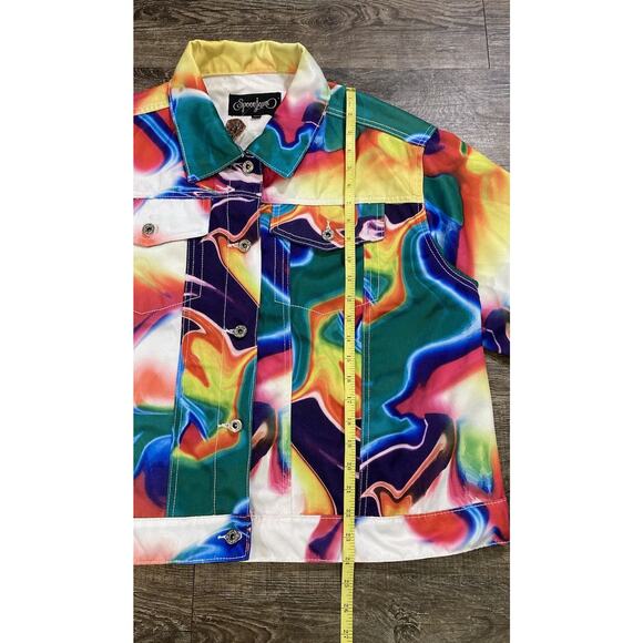 Spoon Jeans Paint Swirl Print Denim Jacket Womens Size 3XL Psychedelic New - Picture 6 of 14